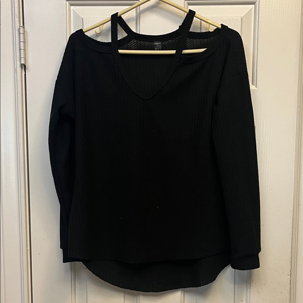 SHEIN Black Cold Shoulder Top XL NWOT